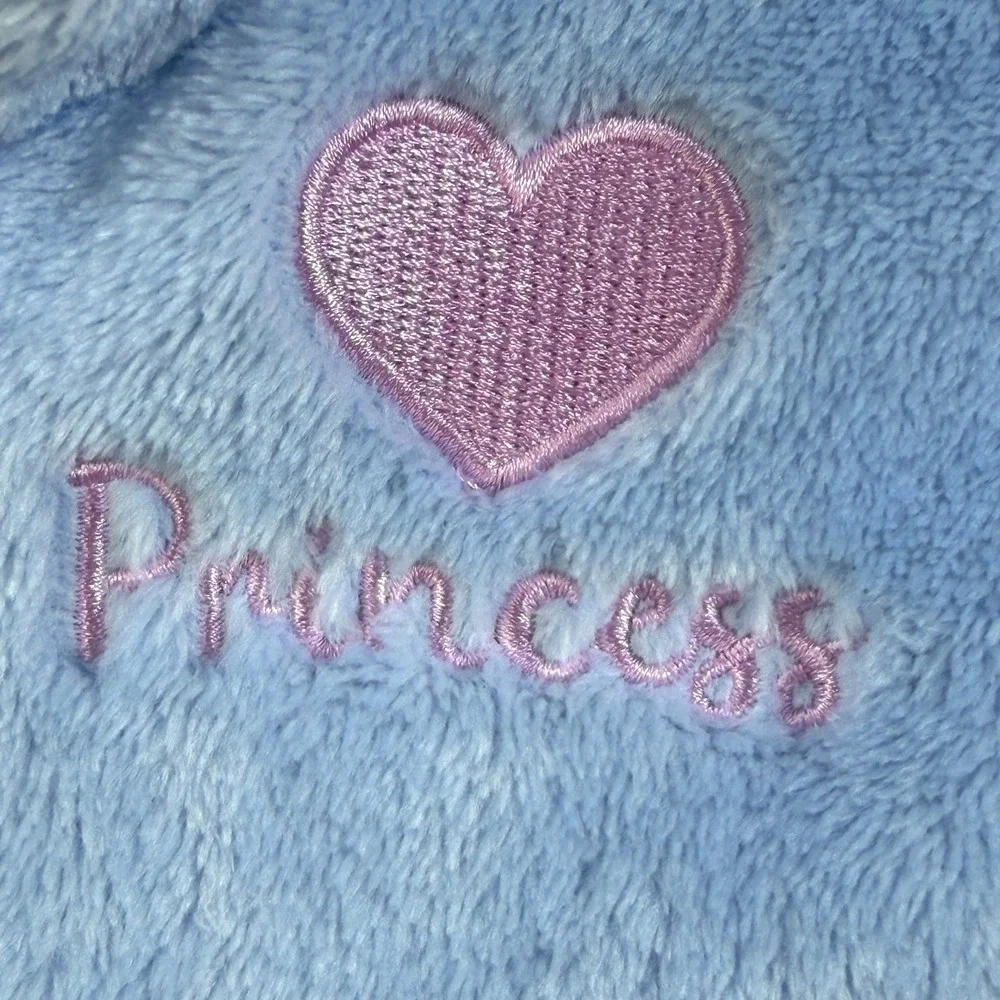 Disney Princess Hoodie Jacket Girls Blue Pink Faux Fur Sherpa Lined Zip Up Sz 7